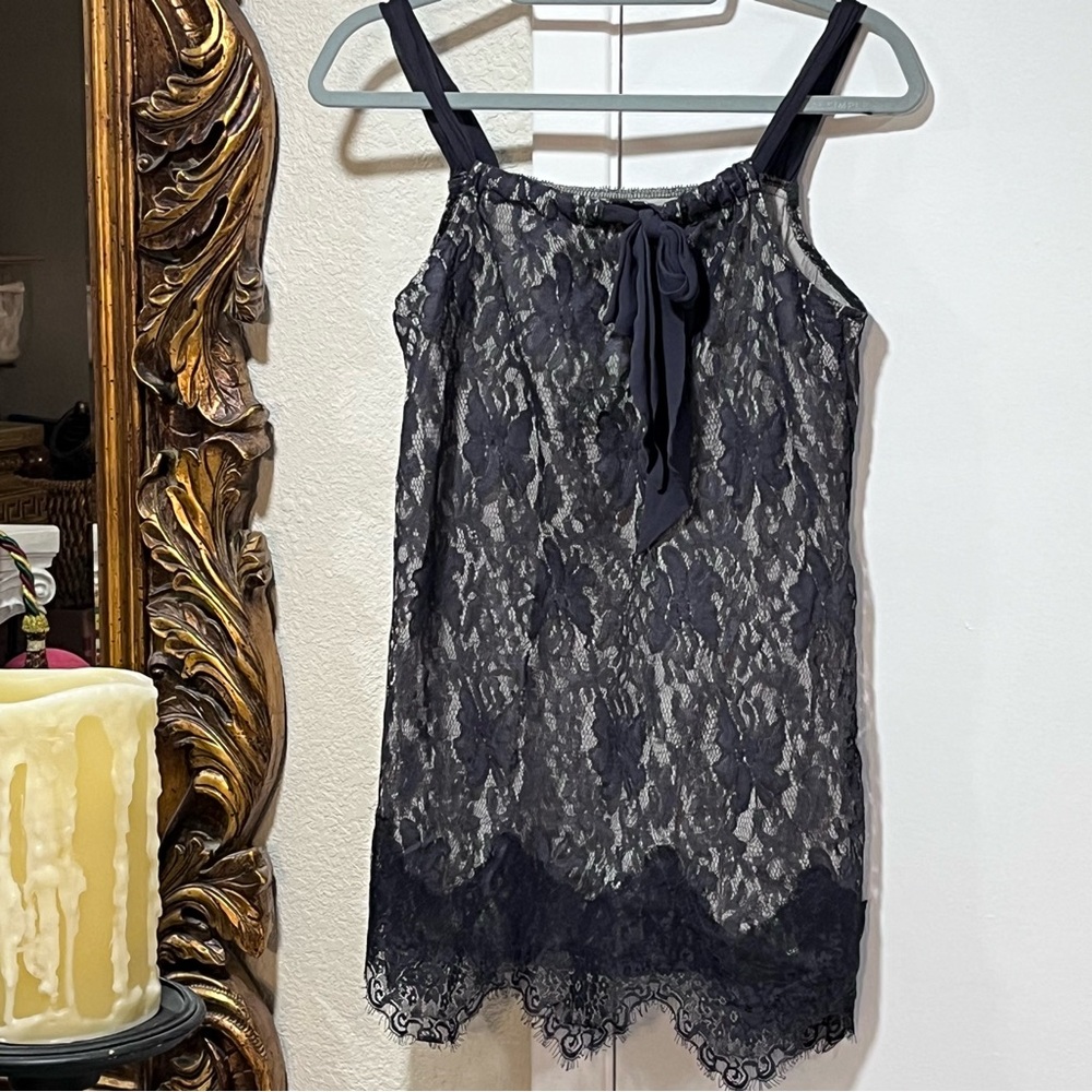 Shift Grey Lace Top Tunic Ribbon Forever 21 Vintage Cottagecore Boho